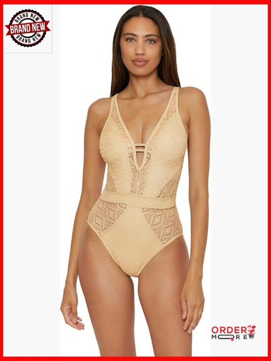 Other - Crochet Plunge One-Piece Swimsuit with Adjustable Straps and Support
